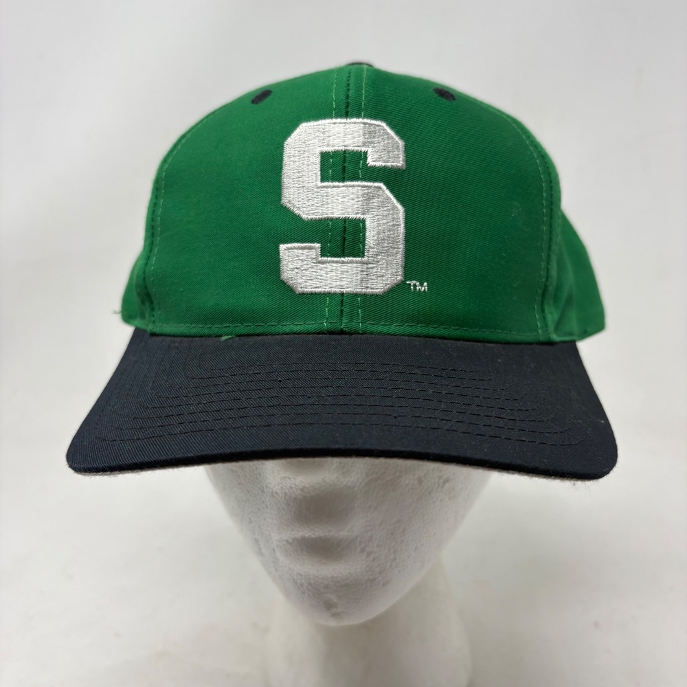 Vintage Logo 7 Michigan State Spartans Hat Green Black Snapback MSU S Logo Cap